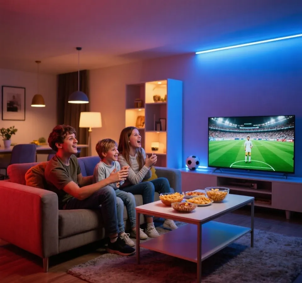 在家观看足球比赛的氛围图