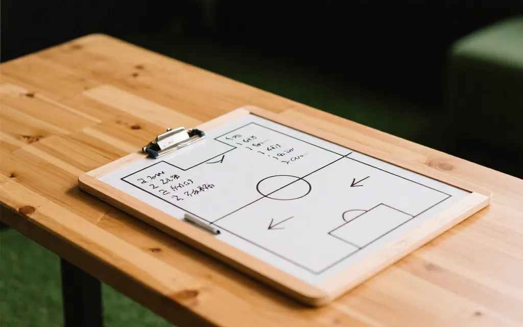 战术板上标注阵型与伤停信息的笔记，适合赛前预测模板