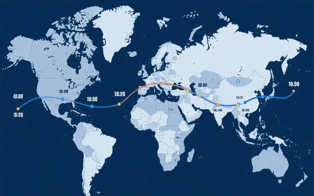 多时区世界地图与电视直播时间轴的视觉化，体现世界杯转播窗口的计算